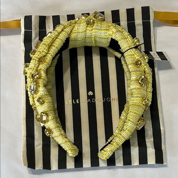 Lele Sadoughi Tweed Oversized Crystal Veronica Headband Canary Yellow Gold NWT - Picture 12 of 12